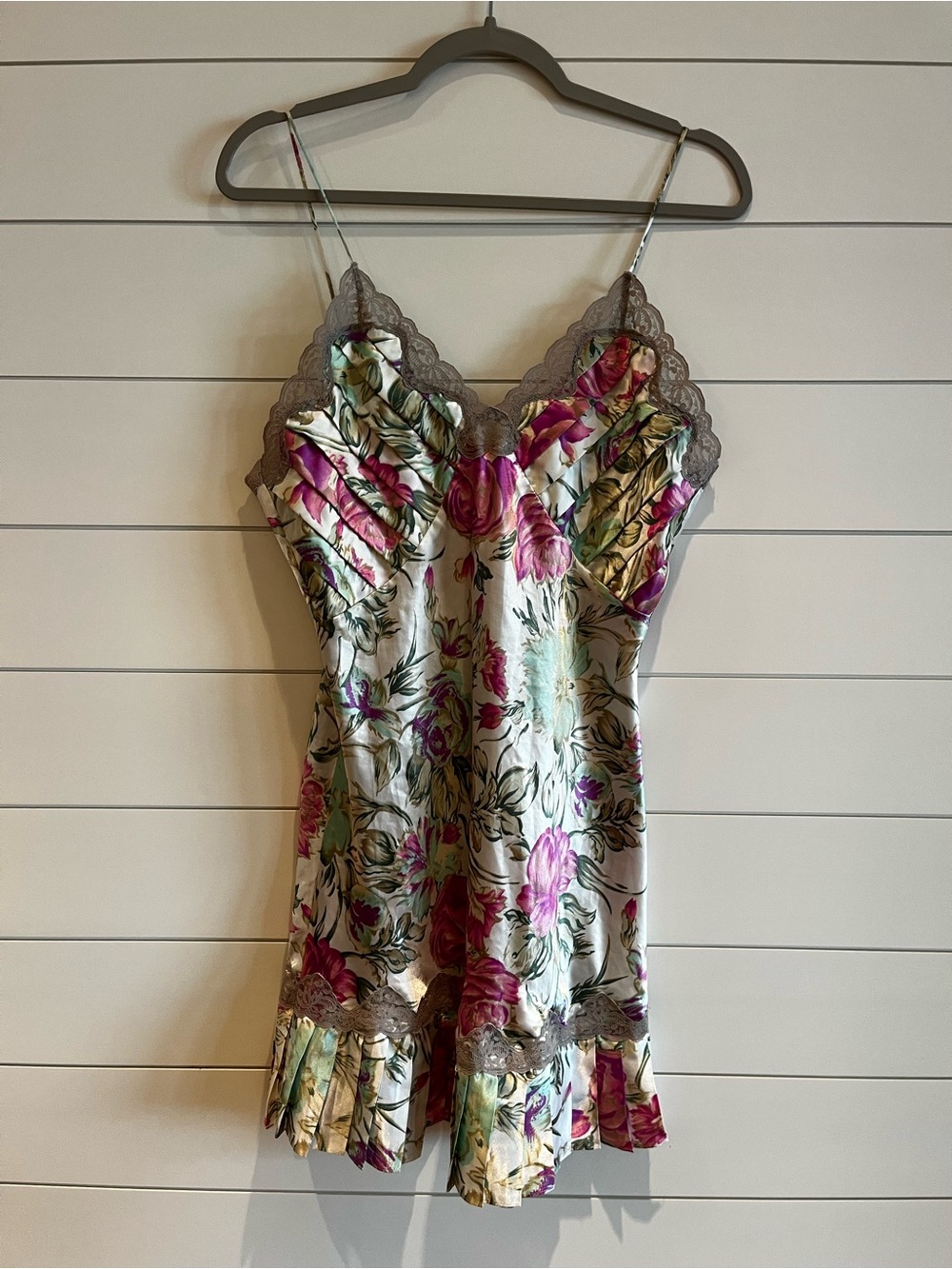 Victoria's Secret Floral Satin Slip Dress in Pink, Green & Gray